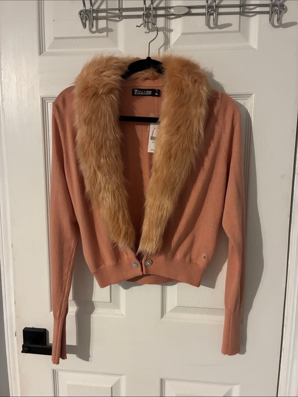 Zara Peach Knit Cardigan with Faux-Fur Trim
